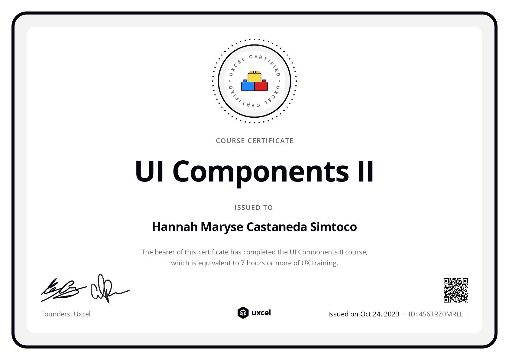 Hannah Maryse Castaneda Simtoco's certificate
